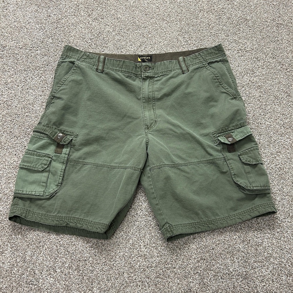 Stanley Cargo Shorts Mens 42 Green Cotton Canvas Relaxed Fit Workwear Casual